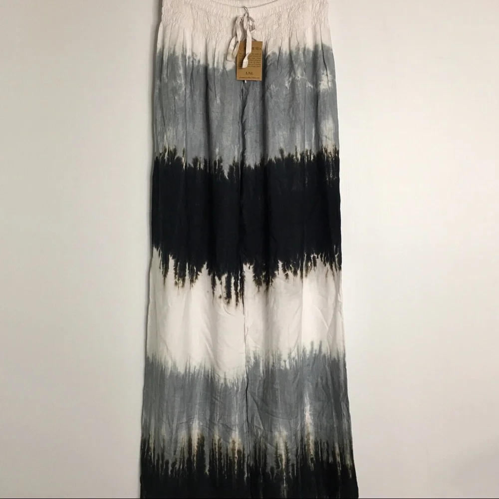 Tie-Dye Wide Leg Pants - Black & Gray - Picture 1 of 11